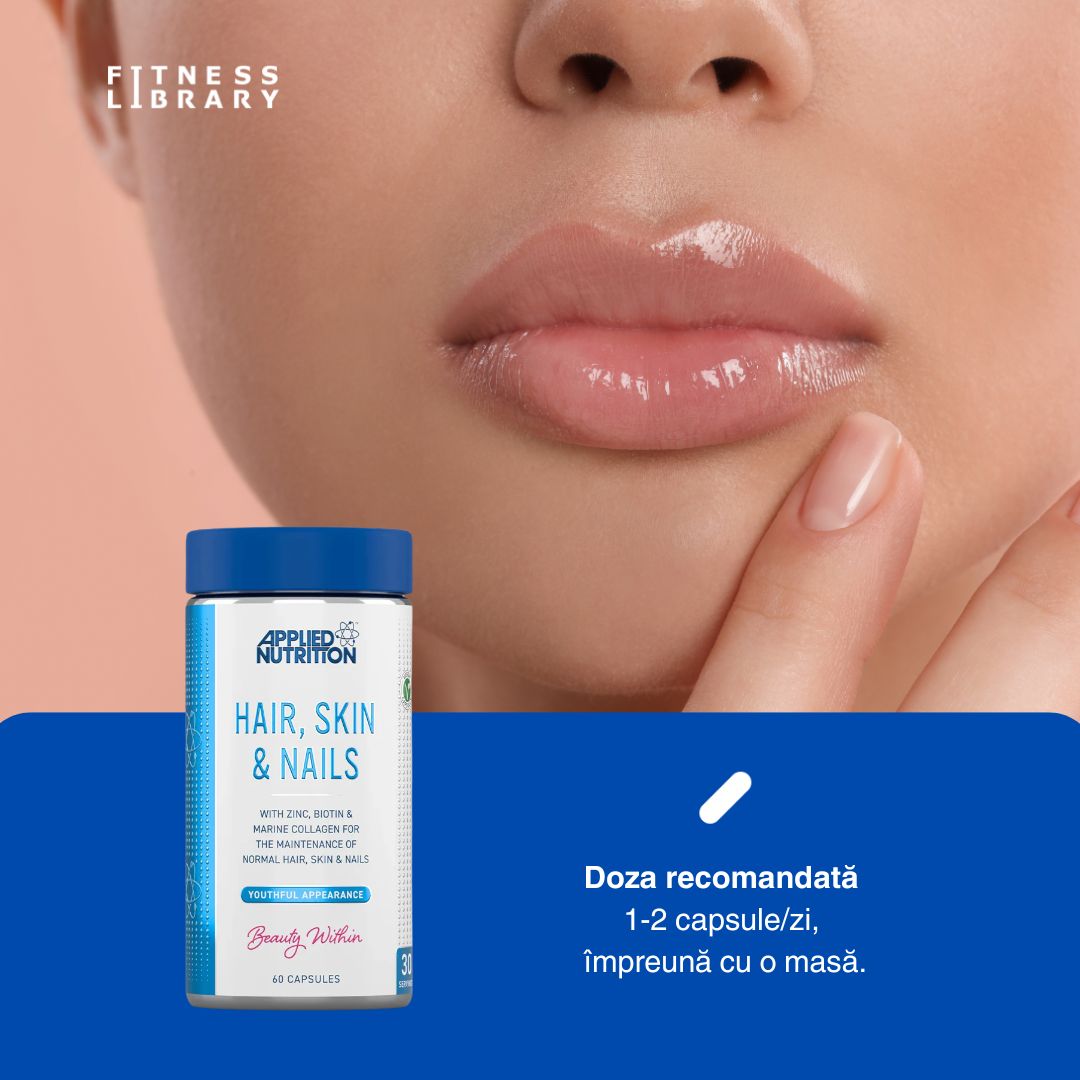 Piele fermă, păr puternic, unghii rezistente. Descoperă complexul Hair, Skin & Nails de la Applied Nutrition.