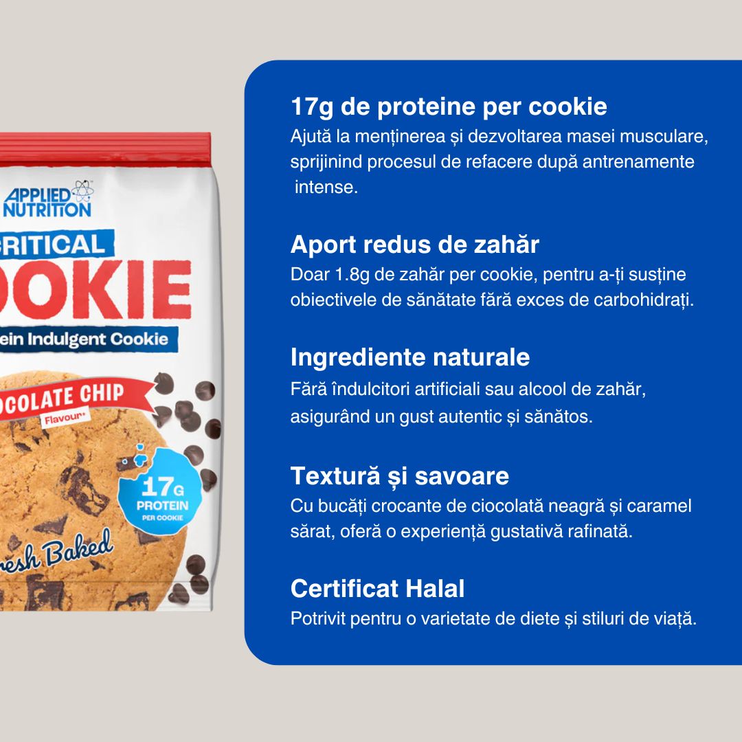 Recuperare musculară completă cu Critical Cookie. Gust decadent de caramel sărat și ciocolată neagră. Energie și proteine pentru performanță absolută.