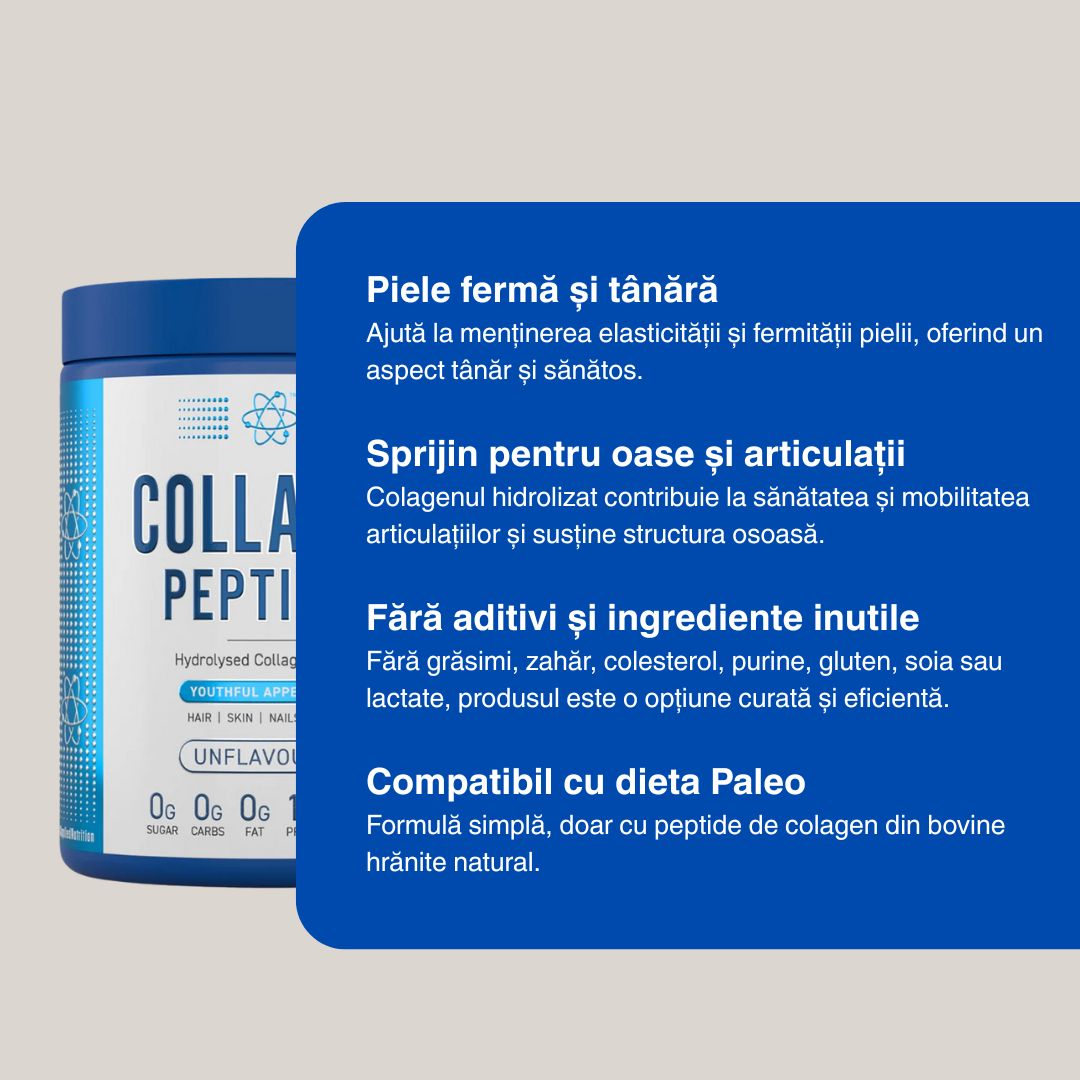 Colagen Hidrolizat APPLIED NUTRITION: Piele, păr și unghii mai tinerești. Investește în frumusețea ta holistică.