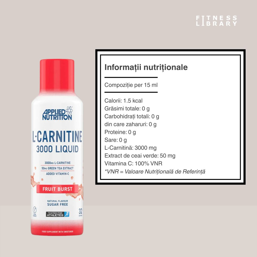 Siluetă definită cu L-Carnitină Lichidă 3000 de la Applied Nutrition. Transformă-ți potențialul în performanță și eleganță.