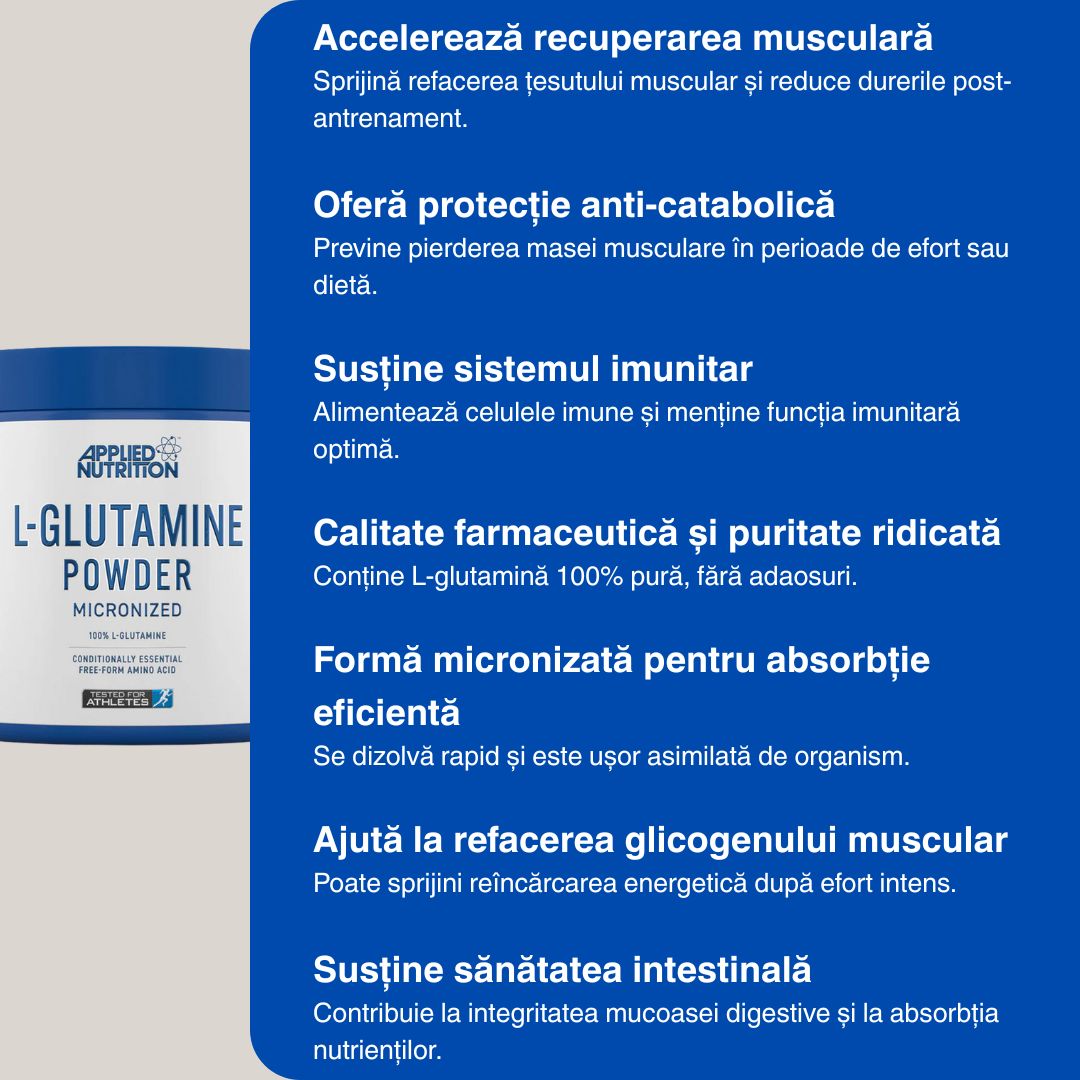 L-Glutamină micronizată: Recuperare musculară rapidă, imunitate puternică.