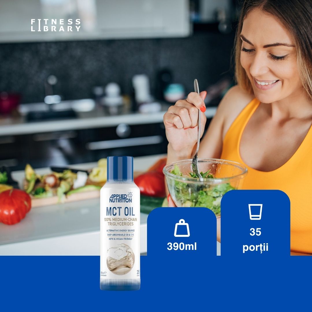 Energie pură și claritate mentală cu uleiul MCT Applied Nutrition. Performanță cognitivă și fizică de excepție, zilnic.