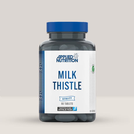 Imagine cu o cutie de Milk Thistle Vitality (90 tablete) de la Applied Nutrition, un supliment cu extract de armurariu pentru detoxifierea ficatului.