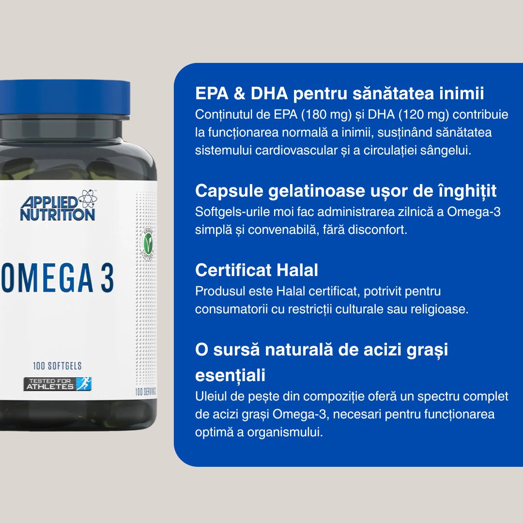 Omega 3 Applied Nutrition: Claritate mentală și vitalitate pentru performanță maximă.