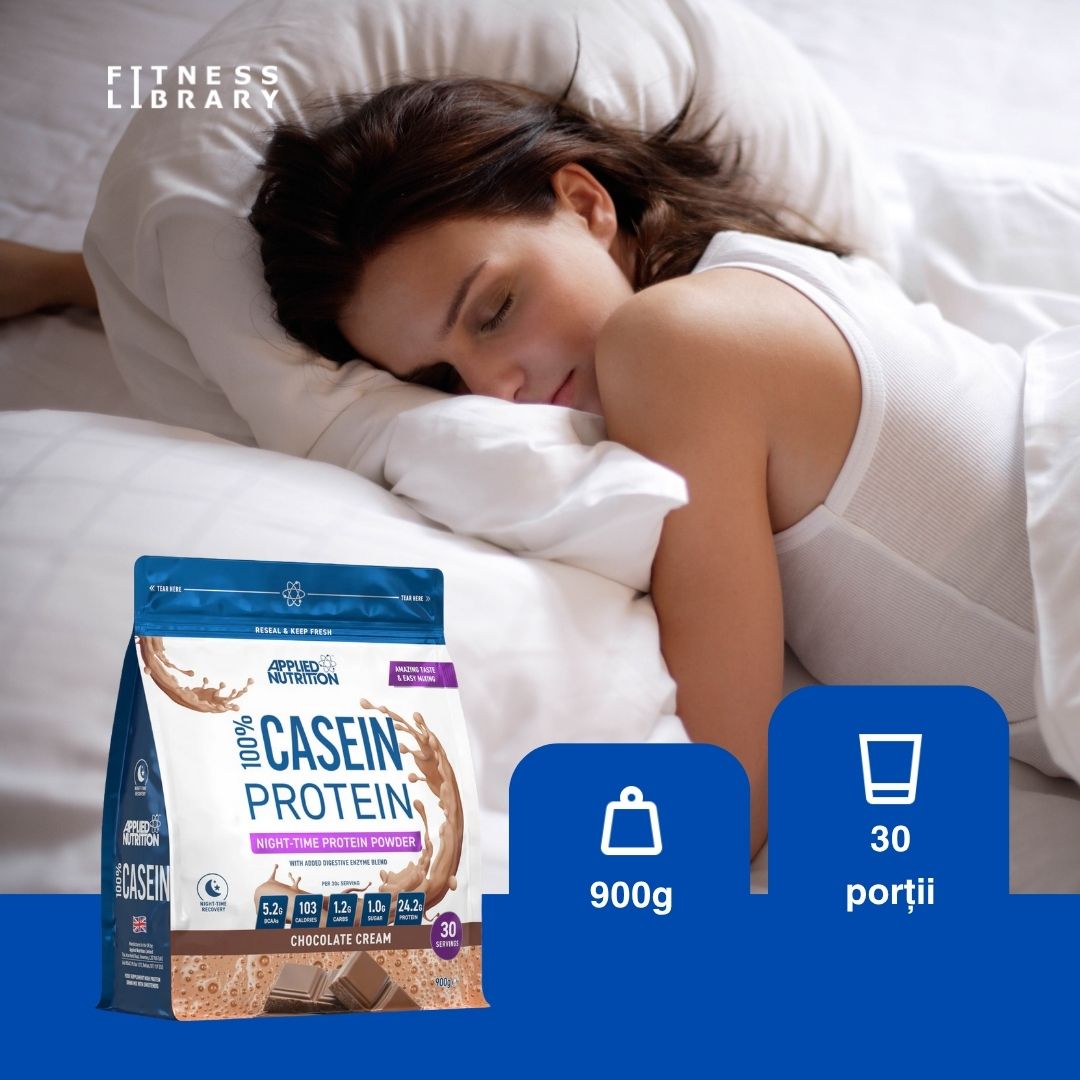 Renaștere nocturnă. Mușchi protejați toată noaptea cu cazeina Applied Nutrition. Trezește-te puternic!