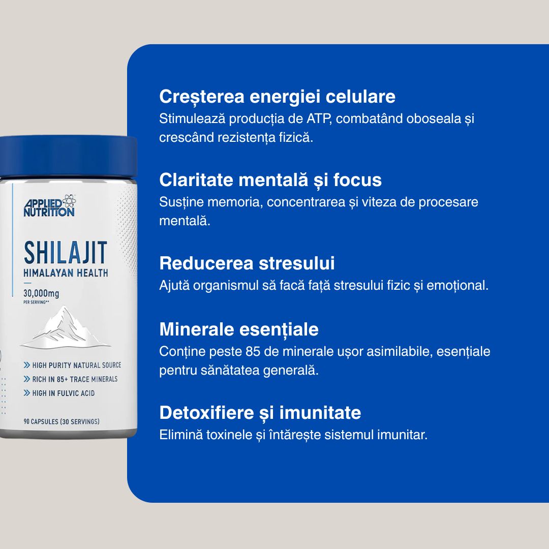 Shilajit APPLIED NUTRITION: Energie pură din Himalaya pentru vitalitate și claritate mentală excepționale.  Experimentează transformarea!