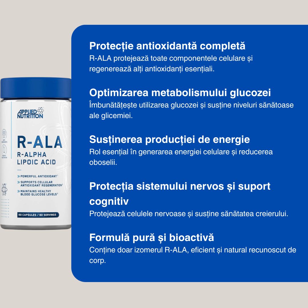 R-ALA Applied Nutrition: Energie vitală și protecție celulară. Trăiește la maximum!