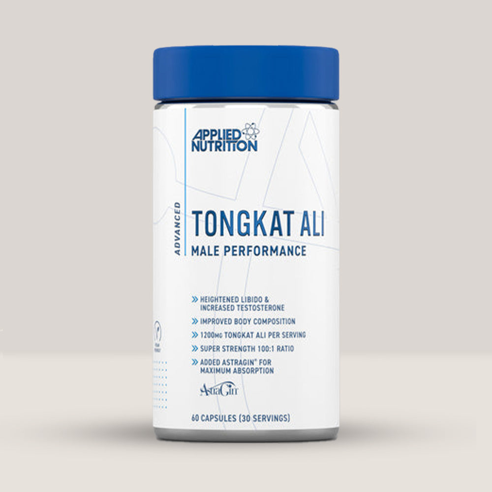 Imagine cu o cutie de Tongkat Ali (60 capsule vegetale) de la APPLIED NUTRITION, un supliment natural pentru creșterea testosteronului și a libidoului.