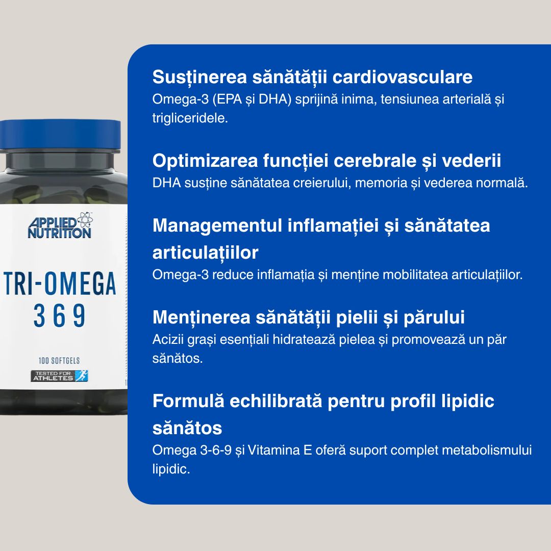 Omega 3-6-9 de la Applied Nutrition: Minte limpede, inimă puternică, vitalitate profundă.