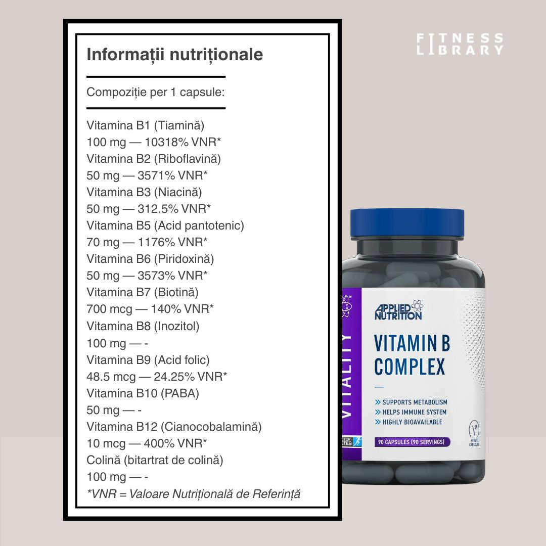 Vitamine B Applied Nutrition: energie, vitalitate și claritate pentru performanță maximă.