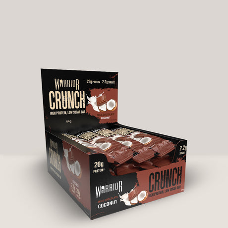 Imagine cu batonul proteic Warrior Crunch Bar de la WARRIOR, 64g. Milk chocolate coconut aroma.