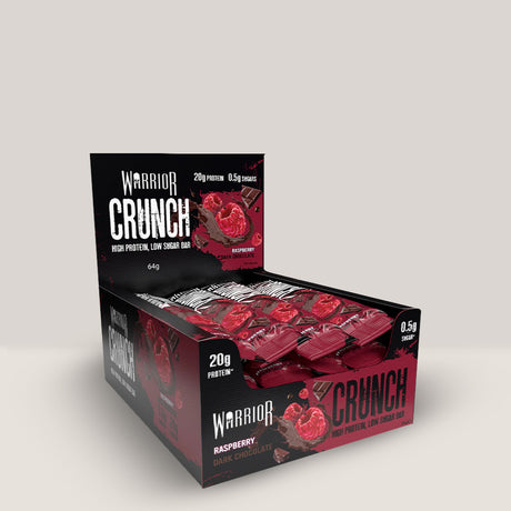 Imagine cu batonul proteic Warrior Crunch Bar de la WARRIOR, 64g. Raspberry, dark chocolate aroma.