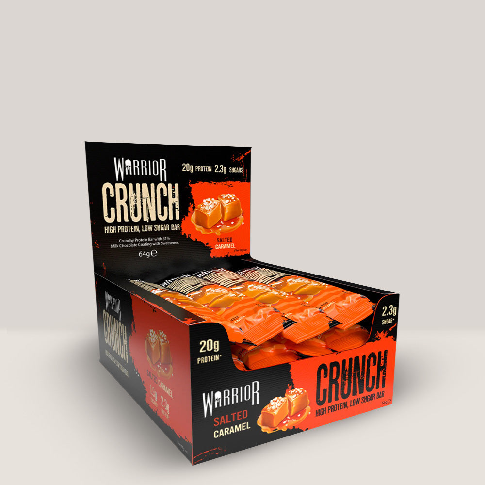Imagine cu batonul proteic Warrior Crunch Bar de la WARRIOR, 64g. Salted caramel aroma.