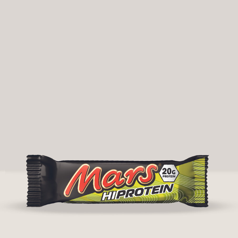 Baton proteic Mars Hi-Protein, cu aromă de ciocolată și caramel.