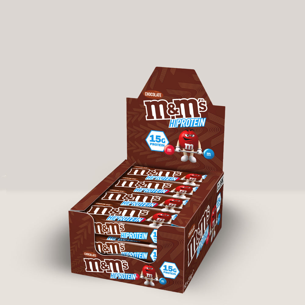 Cutie de 12 batoane proteice M&M's Ciocolata High Protein Bar de la MARS PROTEIN, 51g per baton.