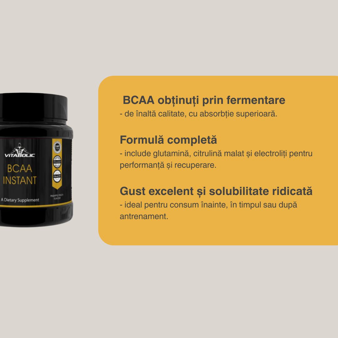 Performanță și regenerare absolută cu Instant BCAA Vitabolic. Sculptează-ți corpul la standarde de excelență.