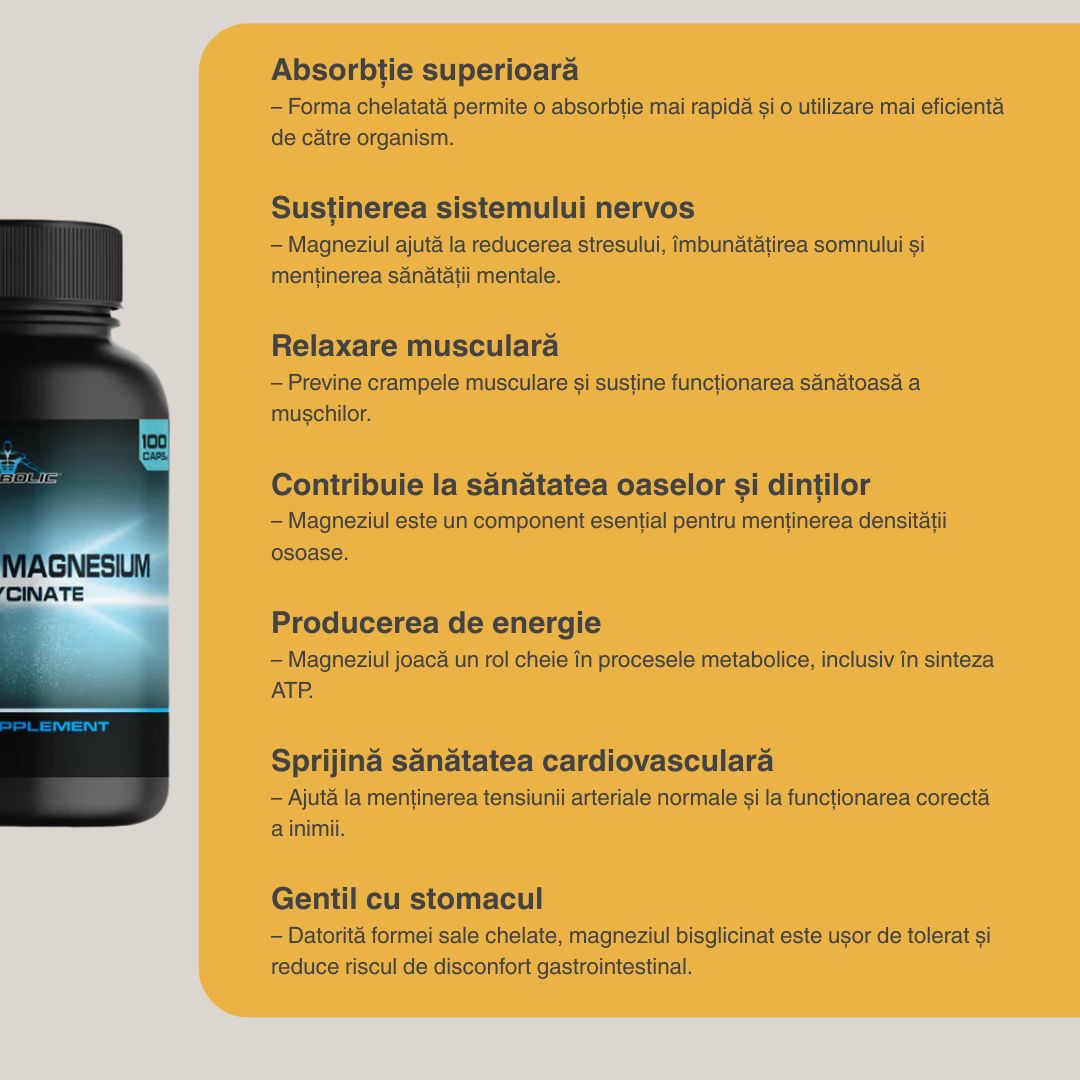 Magneziu Bisglicinat VITABOLIC: Somn profund, mușchi relaxați, energie revitalizată.