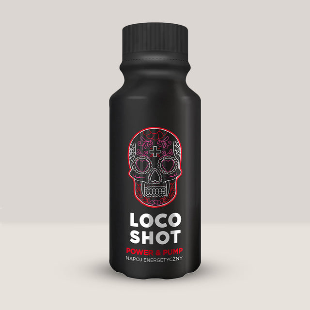 Shot lichid pre-workout LOCO POWER & PUMP, un supliment pentru pompare și energie.