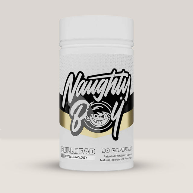 Flacon de BullHead de la NaughtyBoy, supliment pentru suport hormonal și testosteron, cu 90 de capsule.