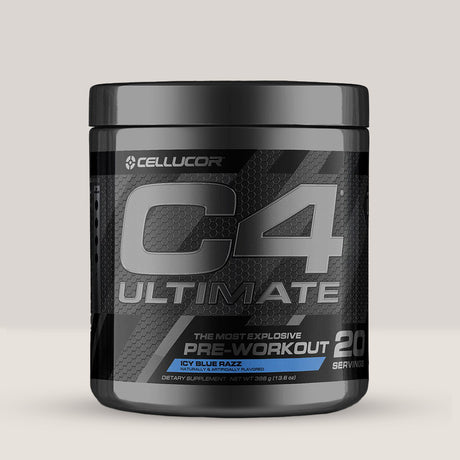 Imagine cu suplimentul pre-workout C4 Ultimate Explosive de la Cellucor, 410g, 20 de serviri. Icy blue razz aroma.