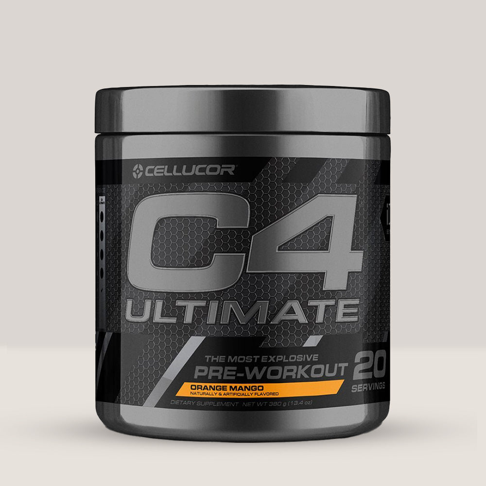 Imagine cu suplimentul pre-workout C4 Ultimate Explosive de la Cellucor, 410g, 20 de serviri. Orange mango aroma.