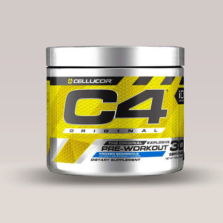 Recipient de supliment pre-workout Cellucor C4 Original, aroma Blue Raz, pentru energie explozivă.