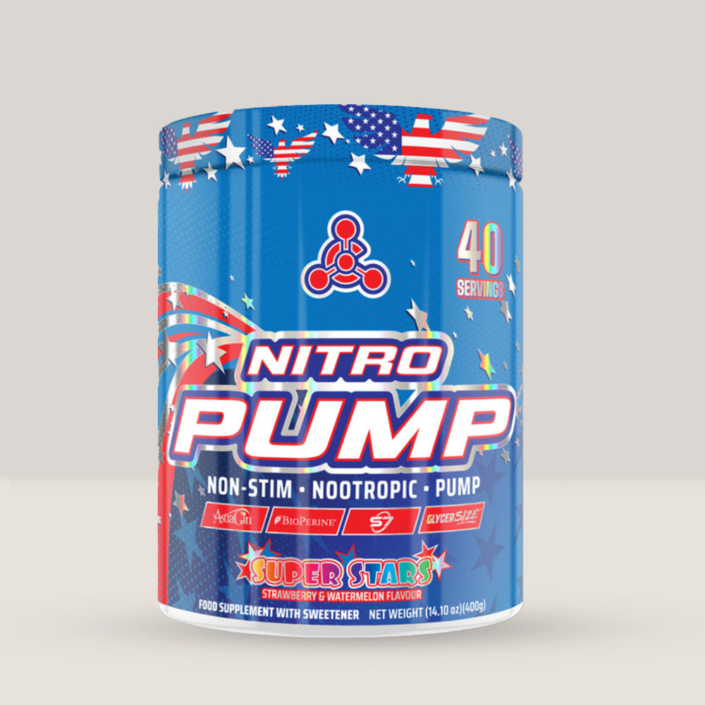 Imagine cu suplimentul pre-workout Nitro Pump de la Chemical Warfare, 400g, 40 de serviri. Super stars aroma.