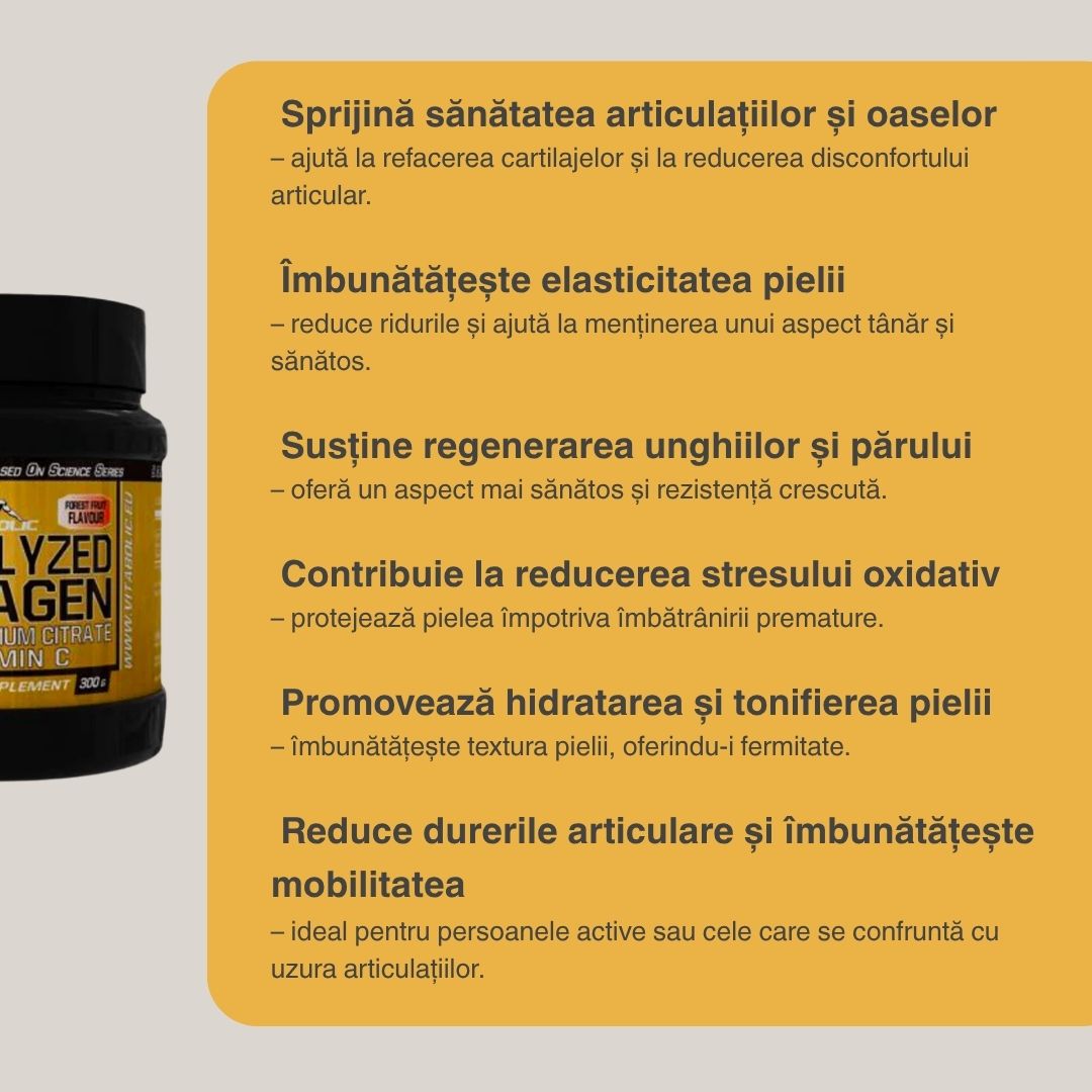 Colagen VITABOLIC: Articulații suple, piele radiantă, păr și unghii puternice. Investește în tine!