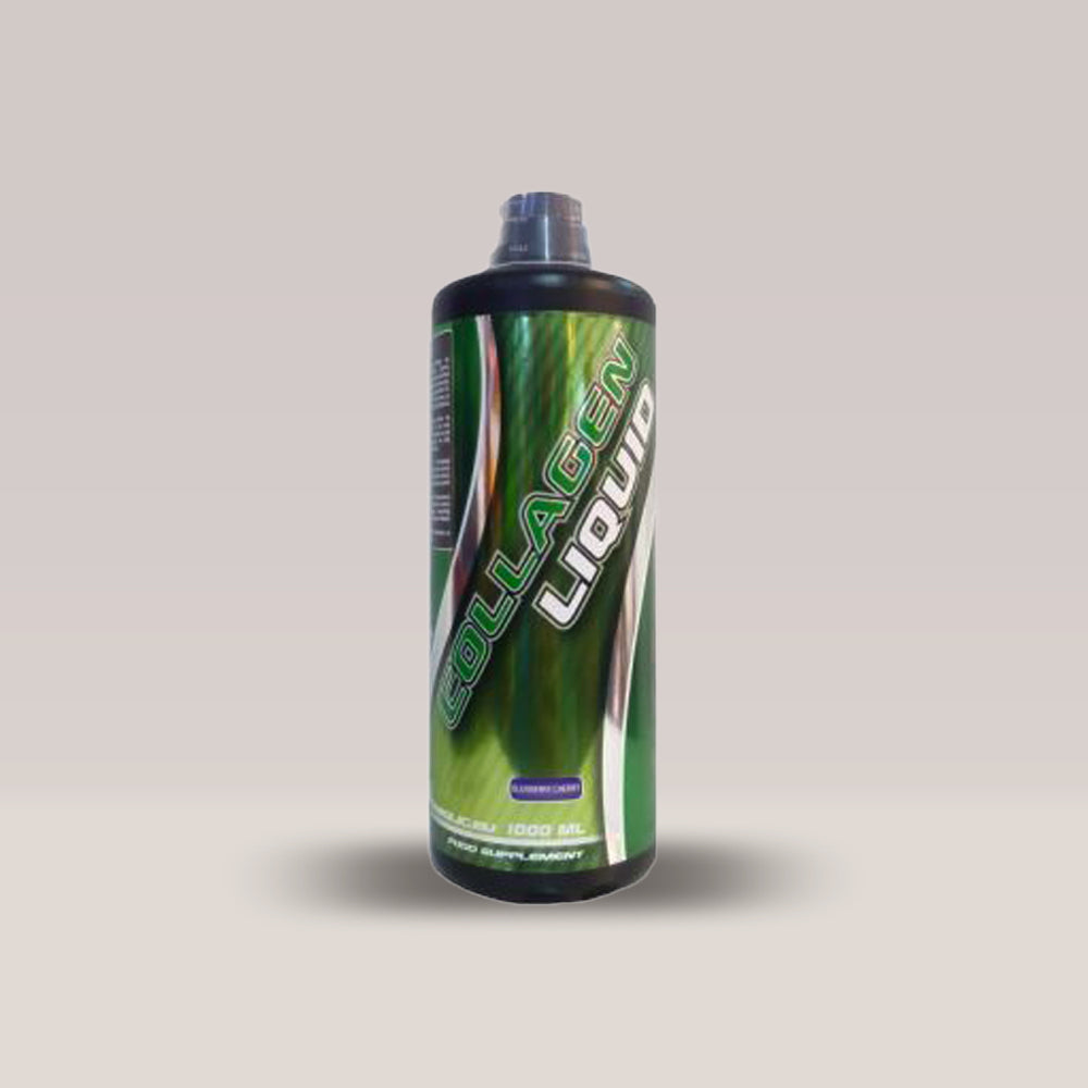 Sticlă de 1L de Vitabolic Collagen Liquid, aromă Blueberry Cherry, un supliment lichid pentru articulații și piele.