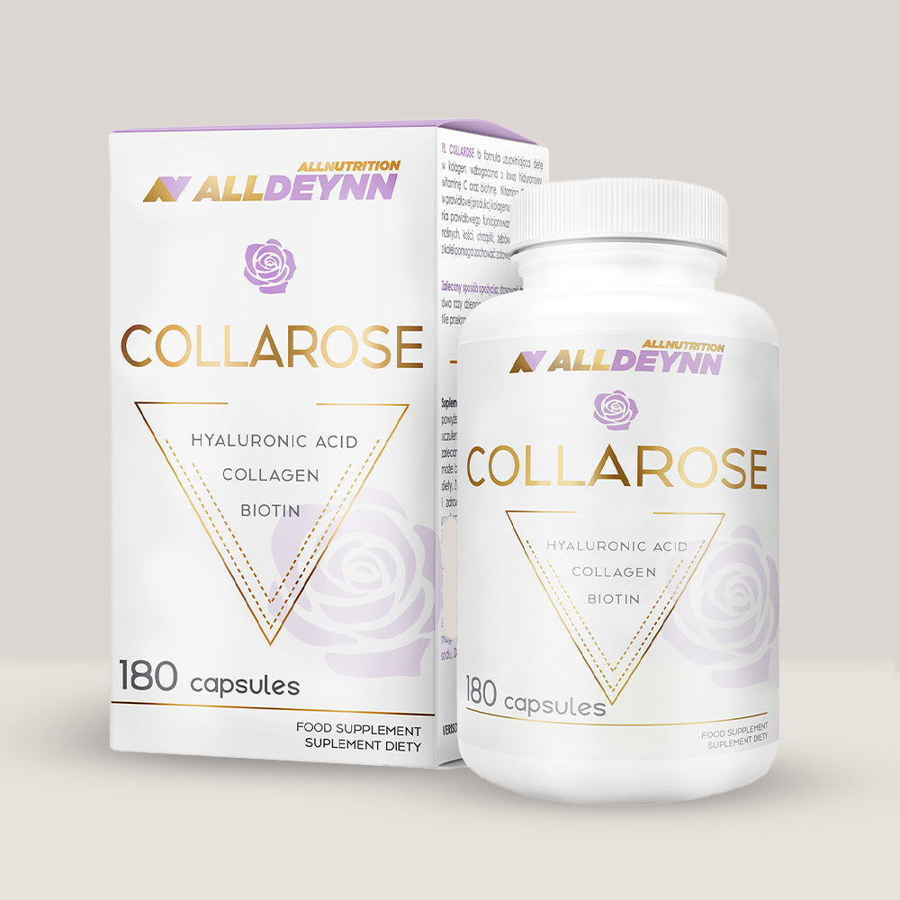 Flacon de Collarose Capsule de la Alldeynn, supliment cu colagen VERISOL® pentru piele, păr și unghii, 180 de capsule.