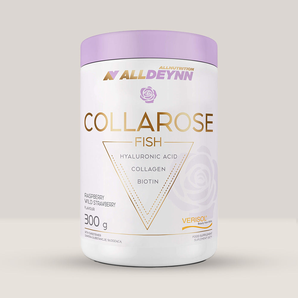 Cutie de Collarose Fish de la Alldeynn, supliment cu colagen marin pentru piele, păr și unghii, ambalaj de 300g.