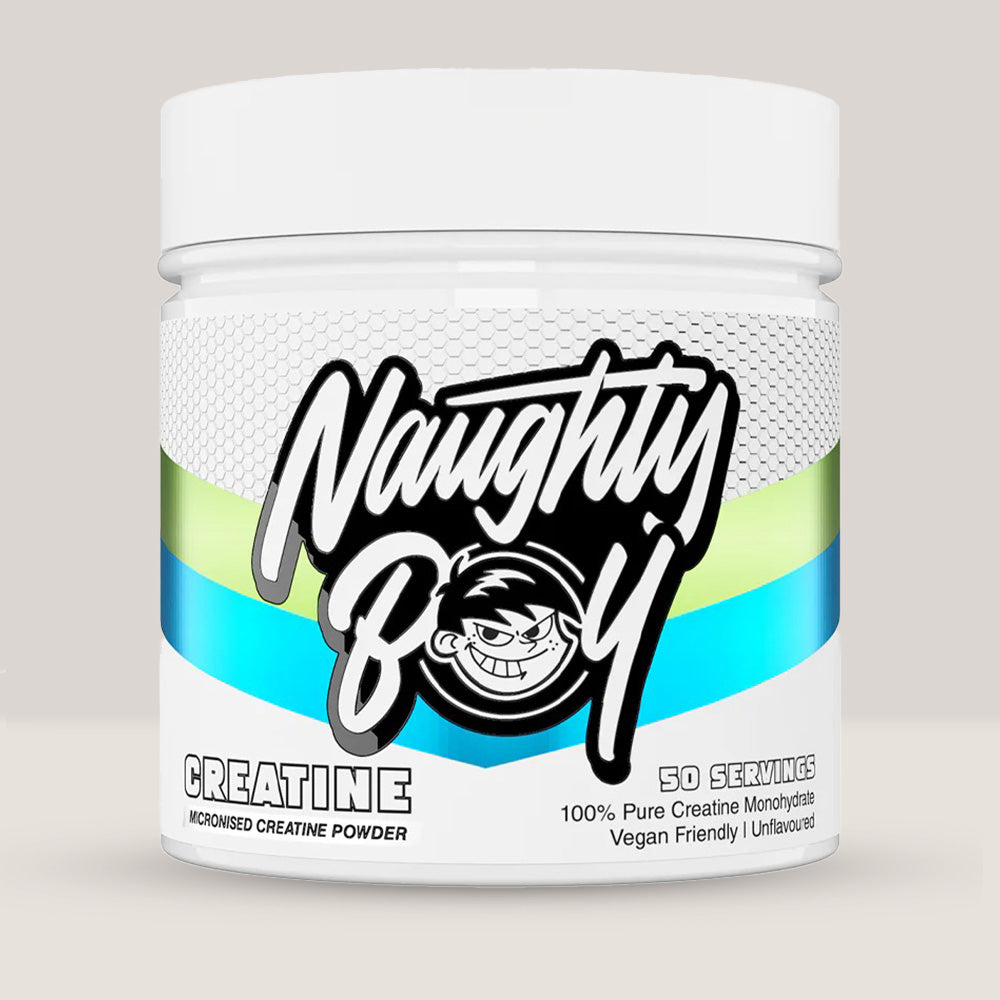 Recipient de Creatină Monohidrată Micronizată de la NaughtyBoy, supliment pur pentru forță și masă musculară, 300g.