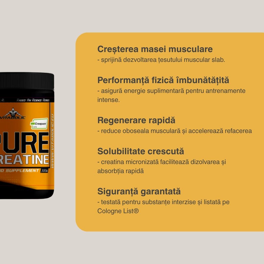Creatină Creapure® VITABOLIC: Performanță maximă, energie explozivă, corp sculptat.