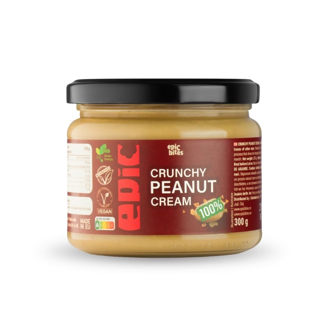 Crunchy Peanut Cream 300g - Bogat în proteine, fără zahăr adăugat | EPIC BITES