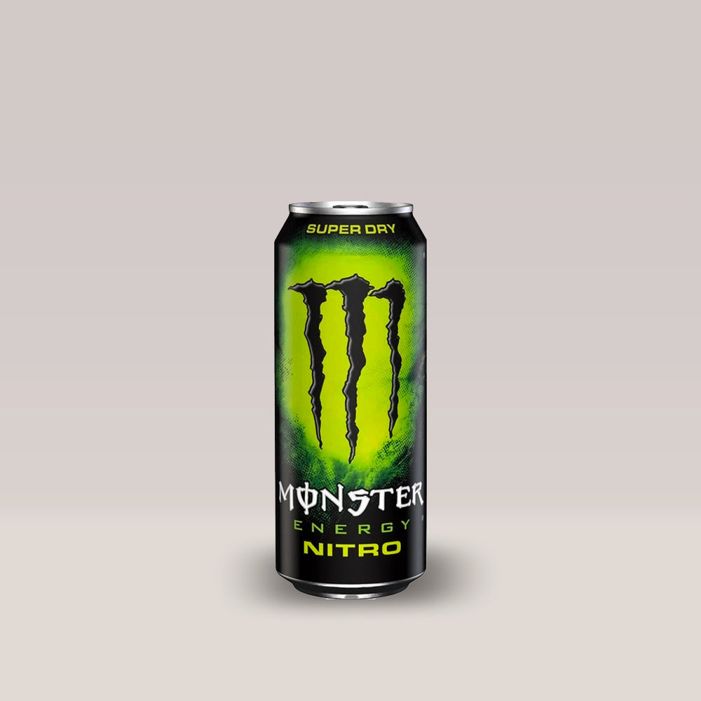 Doză de energizant Monster Nitro Super Dry, cu aromă de citrice, 500ml.