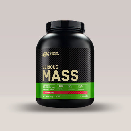Imagine cu gainer-ul Serious Mass de la Optimum Nutrition, 2.73kg, 8 serviri. Strawberry aroma.