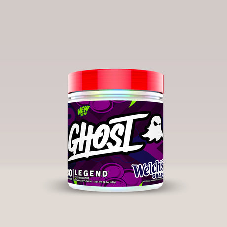 Imagine cu suplimentul pre-workout Ghost Legend V4, 30 de serviri. Welch's grape.