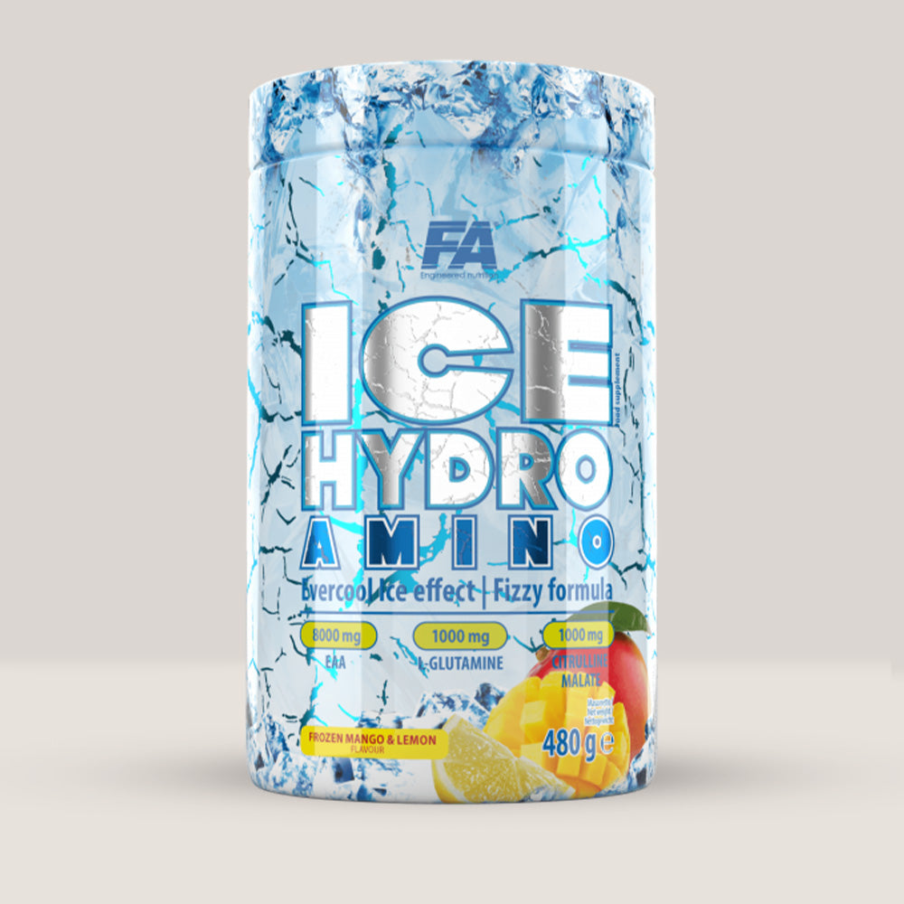 Cutie de ICE Hydro Amino de la Fitness Authority, supliment cu EAA pentru recuperare și hidratare, ambalaj de 480g.