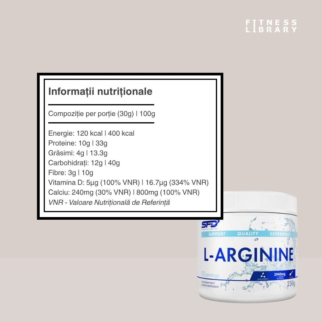 L-Arginină SFD cu Taurină și Vitamina C: Pompare musculară intensă, energie explozivă, performanță maximă.