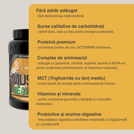 Muscle Meal Mass Vitabolic: creștere musculară pură, fără zahăr, pentru performanță maximă.