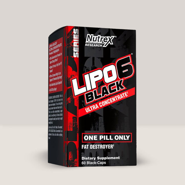 Flacon cu Lipo-6 Black Ultra Concentrate, arzător de grăsimi puternic de la NUTREX, recipient cu 60 de capsule lichide.
