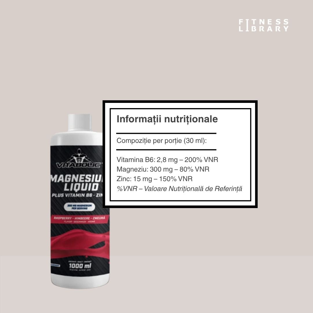 Magneziu lichid VITABOLIC: energie, claritate, performanță optimă cu citrat de magneziu, zinc și B6.