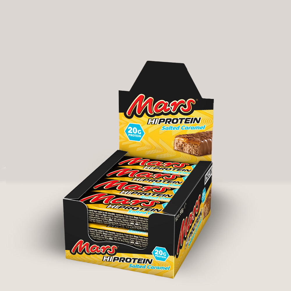 Imagine cu cutie de 12 batoane proteice Mars Caramel Sărat High Protein Bar de la MARS PROTEIN, 66g per baton.