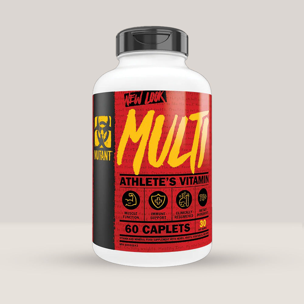 Flacon de Mutant Multi, complex de multivitamine pentru sportivi de la Mutant, cu 60 de tablete.