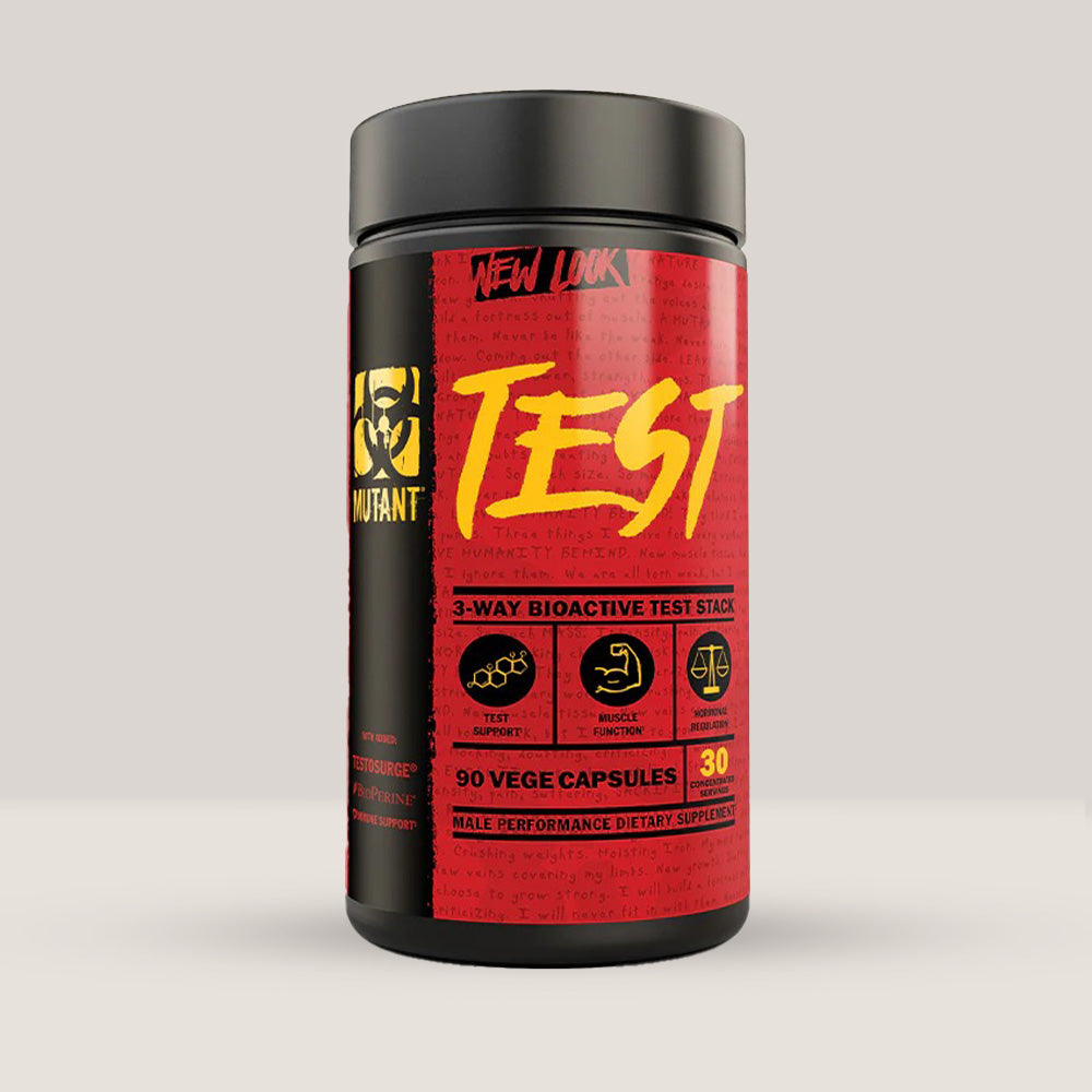 Flacon de Mutant Test, supliment pentru suport hormonal și testosteron de la Mutant, cu 90 de capsule.