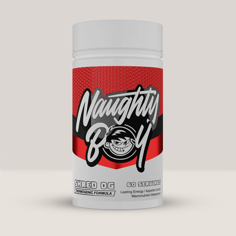 Flacon de Shred OG de la NaughtyBoy, arzător de grăsimi pentru energie și controlul apetitului, 60 de capsule.