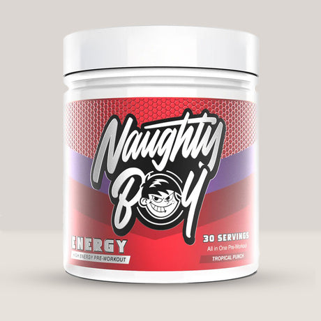 Imagine cu suplimentul pre-workout Naughty Boy Energy Pre Workout, 390g, 30 de serviri. Tropical punch aroma.