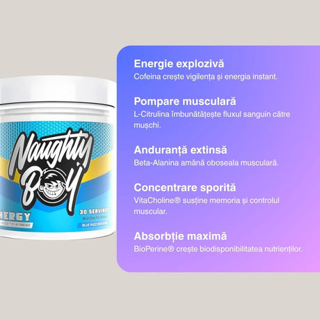 Performanță amplificată, focus maxim. ENERGY PreWorkout - antrenament suprem. Naughty Boy.