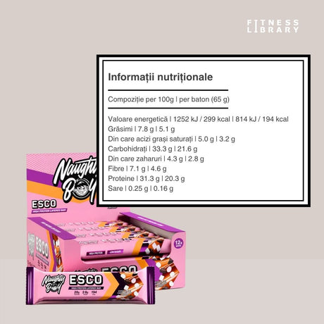 Proteine bogate, zahăr redus. Recuperare musculară completă cu ESCO Bar de la NaughtyBoy®.