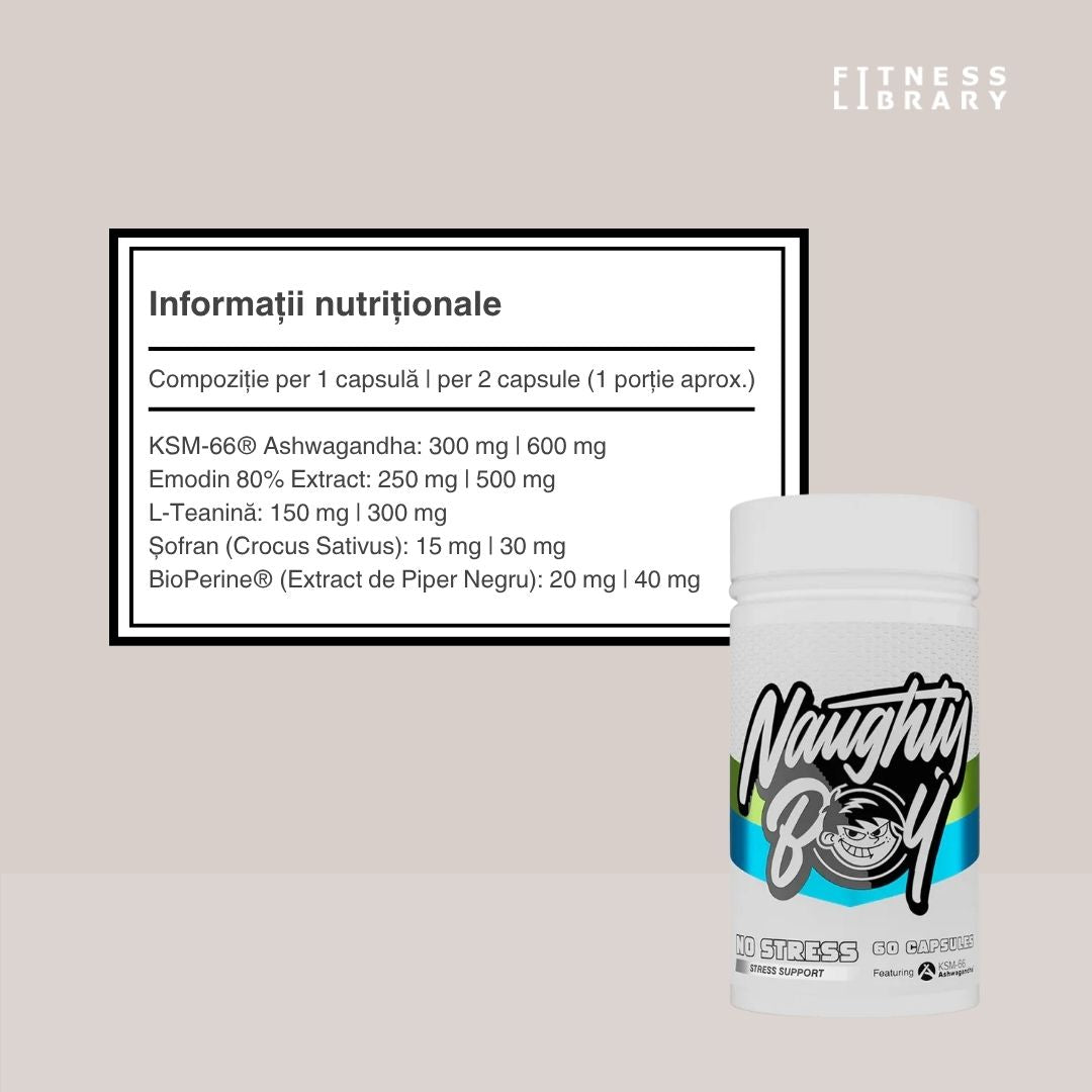 Calm profund și claritate mentală cu Adaptogen No Stress de la Naughty Boy. Energie revitalizată, prezență deplină.